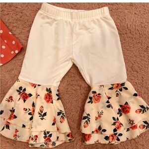 Girls white/ rose printed bell bottoms